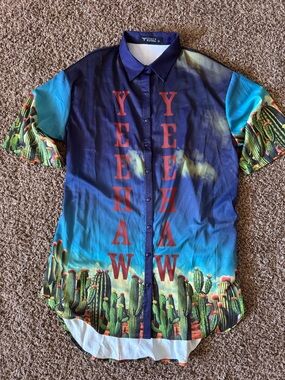 Lucky & Blessed Blue Gradient Cactus Print Button-Down Shirt